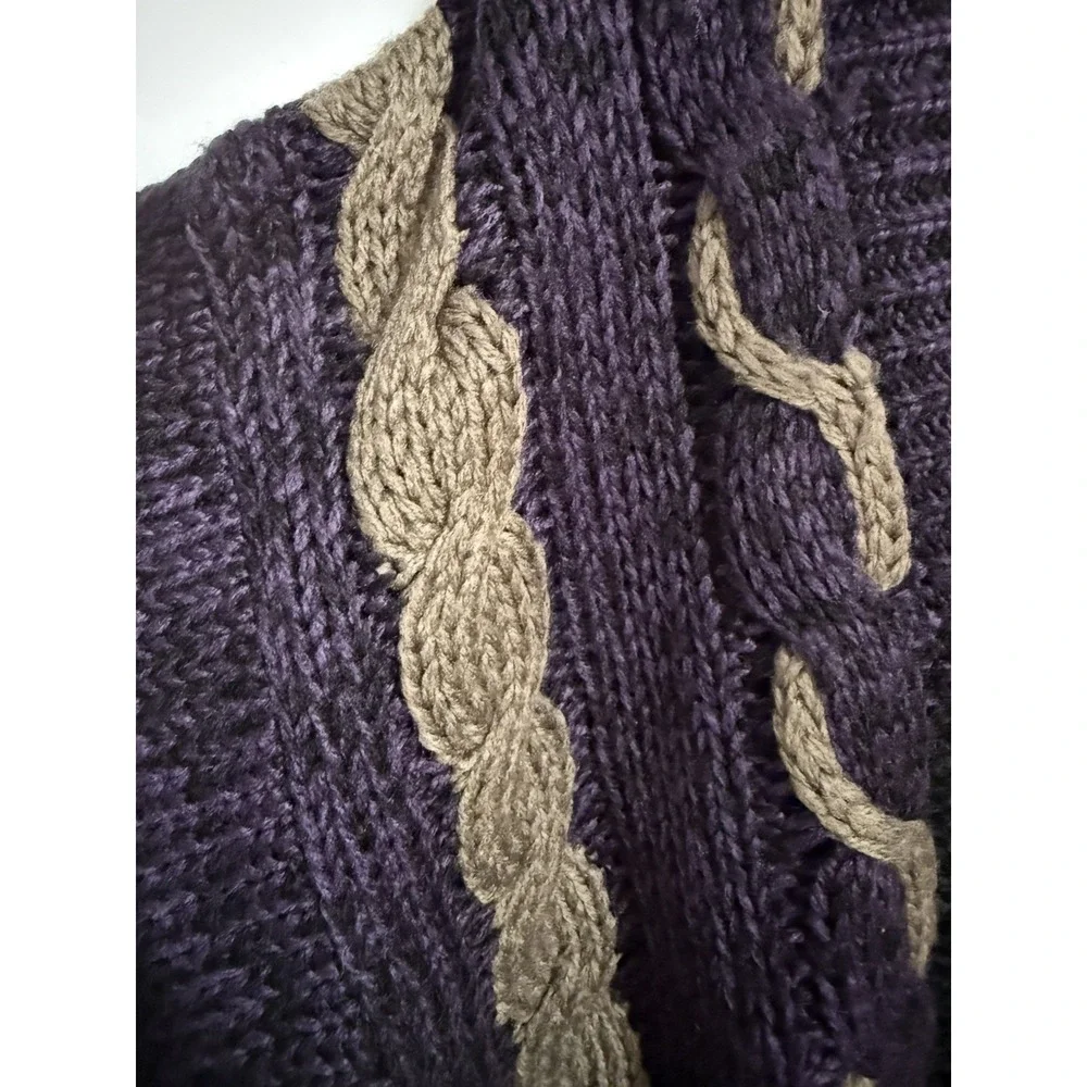 Vintage Le Tigre Cardigan Purple and Brown XL Chunky Knit Cosby Grandpacore